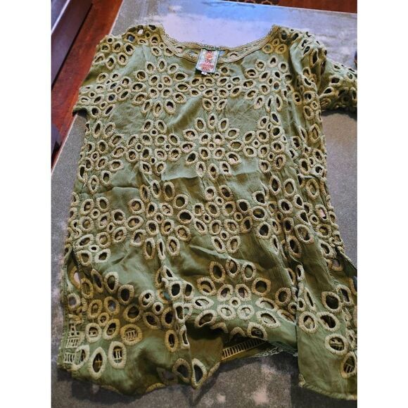 JOHNNY WAS Lalla green eyelet tunic sz Small - Picture 2 of 6